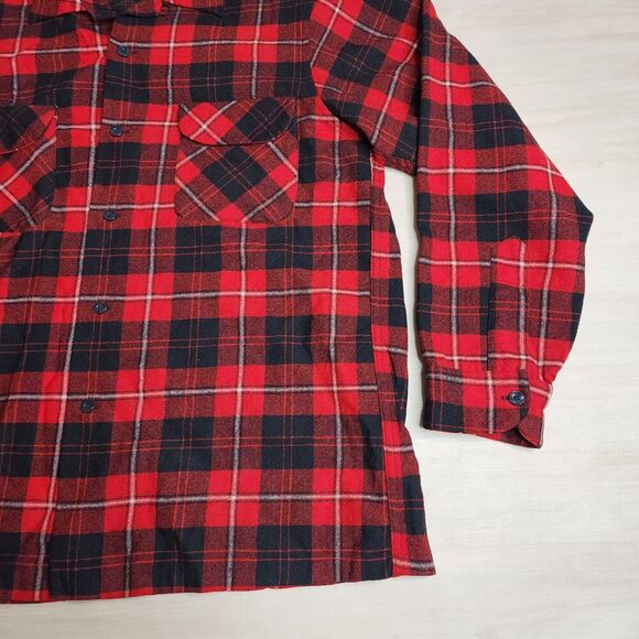 Vintage Pendleton Wool Red‎ Plaid Loop Collar Shirt Made in USA Plaid Size Large - Picture 6 of 9